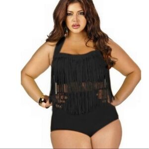 Fringe Black 2 piece swimwear high waisted bikini